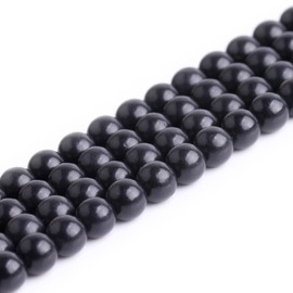 GEM-Inside Polished Round 6mm Natural Black Russian Shungite Stone Chakra Beads for Jewelry Making Full 15" Strand Power Energy Healing Stone