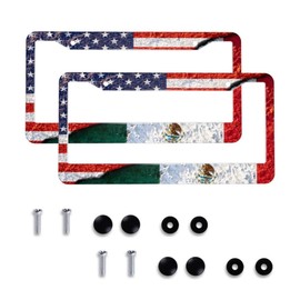 American Mexican Flag License Plate Frame - 2 Pcs Funny Aluminum Car License Plate Cover Vintage USA Mexico Flag License Plate Holder Standard US-Canada 12x6In 2 Hole Auto Car Tag for Women/Men