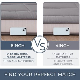 MAXYOYO 6" Extra Thick Floor Futon Mattress, Foldable Japanese Floor Mattress for Adults, Roll Up Tatami Pad for Guest Room, Dark Grey, Queen