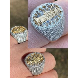 Solid 925 Silver & 14k Gold Baguette Ring - Grim Reaper Santa Muerte Ring - Iced Hip Hop Ring - Saint Of The Dead Ring (8)