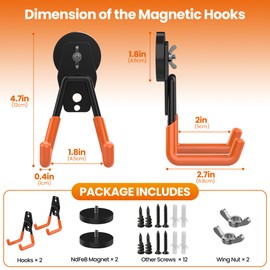Large Magnetic Hooks Heavy Duty Extra Strong Magnetic Garage Hooks Big NdFeB Industrial Magnet Hooks Magnetic Utility Storage Holder Organization with Anti-Slip Coating for Hanging Garden Tool 2 Pack