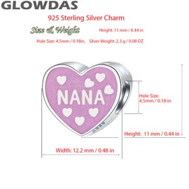 Nana Heart Charms, 925 Sterling Silver I Love You Nan Nanna Beads with Pearl Pink Enamel, fit Pandroa Mothers Day Bracelet, Gifts for Granny/Nanny/Retirement Grandmom/Christmas/Abuela