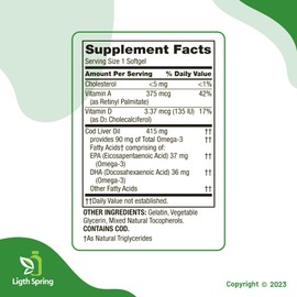 Spring Valley Cod Liver Oil Plus Vitamins A & D3, 100 softgels, Support Eye Function and a Healthy, Bundle with Vitamins & Minerals Ligth&Spring Guide