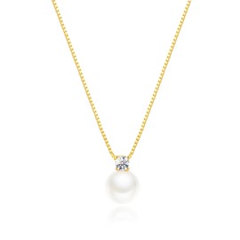BRAYEG 10mm Sterling Silver Pearl Pendant,Dainty CZ Necklace Freshwater Pearl Necklace for Women Adjustable Necklaces,Simple Pearl Necklaces for Everyday Jewelry Gifts.