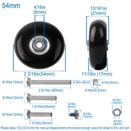 FSATNDE Luggage Suitcase Replacement Wheels Set of 4 PU Bearing Wheels-Install Width 0.8in/21mm with 3 Size Axles and Hacksaw for Trolley Bag Drawbar Box Smooth Rolling Repair(54mm x 18mm)