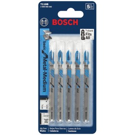 BOSCH T118B 5-Piece 3-5/8 In. 11-14 TPI Basic for Metal T-Shank Jig Saw Blades, Silver, 3-5/8" 11-14 TPI - 5 pcs