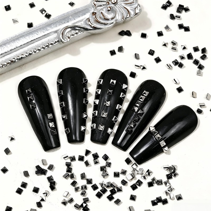 2Boxes 12Grids Mini Punk Nail Studs Square Cone Spike Spire