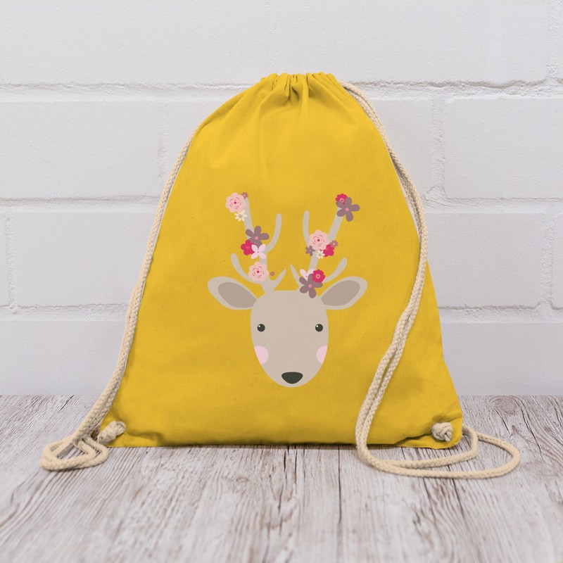 Oktoberfest Child Gym Bag, Sweet Deer, Spring Animals with Flowers