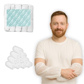 TYGA STORE 100 Oversleeves Arm Covers - Waterproof Arm Protection Sleeves with Elastic Ends - For Home, Cleaning, Medical, One Size (White) (Pack of 100)