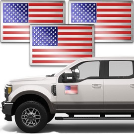 Embossed 3D Metal American Flag Car Stickers and Decals (3 Pack), 5" x 3" US Flag Patriotic Emblem for Cars, Truck, Motorcycle, 4th of July Support US Military