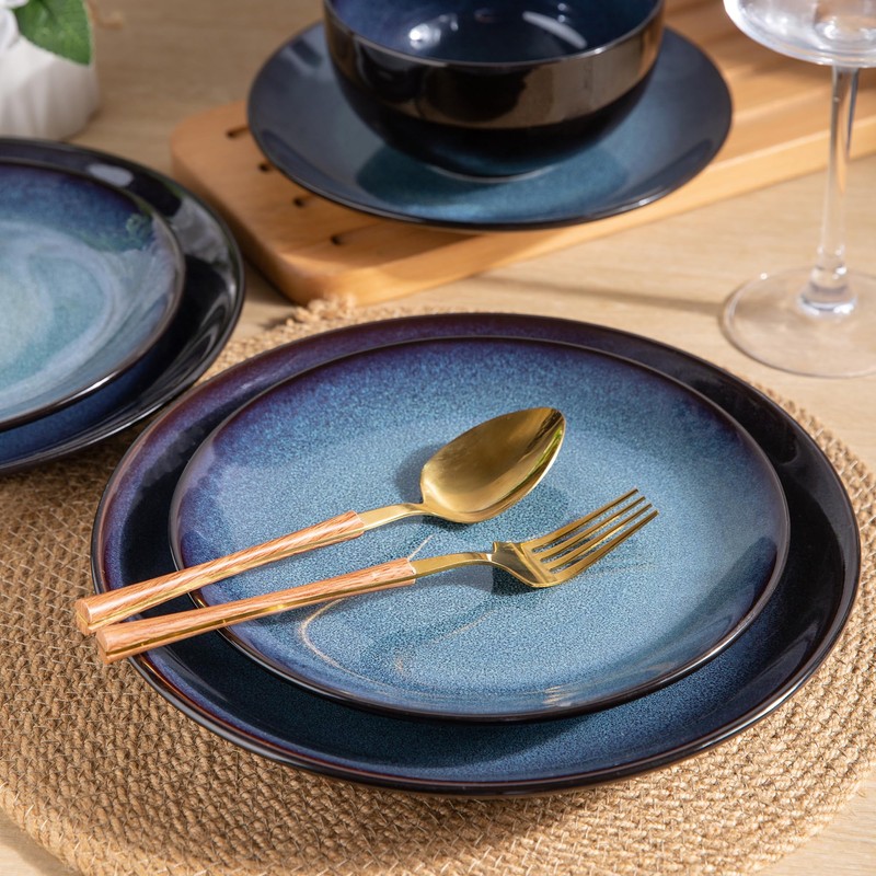 LERATIO Ceramic Dinnerware Sets for 4,Stoneware Coupe Plates and Bowls