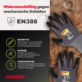 COVENT Flex Men's Work Gloves, Size 9 (Set of 12) - Assembly Gloves Category II - EN388 Construction Gloves for Builders, Mechanics and Fitters