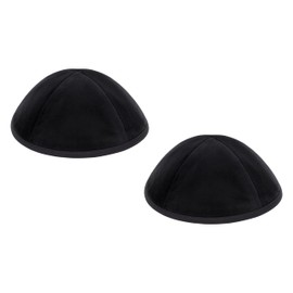 iKIPPAH Velvet 4-Part Yarmulke with Rim, Black, 2-Pack (Size 3)