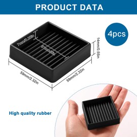 VooGenzek 4 PCS 2”/5.1cm Square Non Slip Furniture Pads, Bed Stoppers Rubber Furniture Feet, Furniture Coasters for Hardwood Floors, for Bed Cabinet Sofa Chair Table Piano, Black