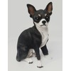 CHIHUAHUA Black White Dog Sits FIGURINE Resin DF06A