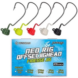Ned-Rig-Finesse-Offset-Jig-Heads-Kit Weedless Mushroom EWG Wide Gap Ned Hooks for Bass Fishing (1/10 oz-2.8g-25pack)