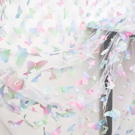 URROMA 3D Butterfly Lace Fabric Mesh Tulle lace for DIY Wedding Dress Costume Accessories Veil Home Decor (Gradient blue, 1 yard)