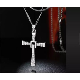 Fashion Jewelry MEN 2 SIDED CRYSTAL PROTECTION FAITH CROSS 2" Pendant GERMAN Silver 22" Necklace