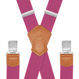 Dresime Suspenders for Men and Women Adjustable X Back 1.57 Inch Wide Elastic Heavy Duty Braces with Strong Metal Clips Men's Leather Shirt Pants Belt Swivel Straps for Work, Party, Festival, Rose