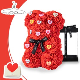U UQUI Rose Bear Birthday Gifts for Women, Birthday Flower Bear & Bracelets for Women, Rose Teddy Bear with Conversation Hearts Birthday Gifts, Cute Romantic Anniversary Bday Gift Love Decorations