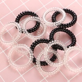 Leenchiry Spiral Hair Ties Coil Hair Ties 20 Pieces Traceless No Crease Phone Cord Hair Ties Waterproof Ponytail Holder 2.15inch No Damage Elastic Hair Bands for Woman and Girls (Transparent & Black)