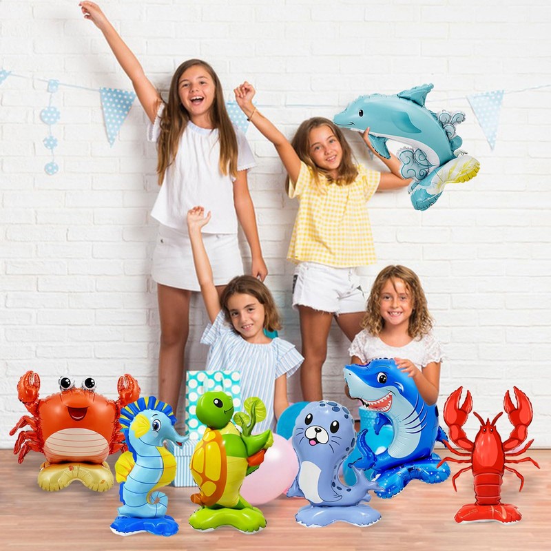 7 Pcs Sea Animal Balloons - Standing Sea Turtle Seahorse