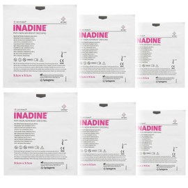 Inadine Iodine Non Adherent Anti-Bacterial Sterile Wound Injury Dressings - 6x Dressings