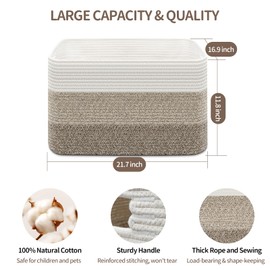 NOONKTY Blanket Basket Living Room, Large Storage Basket Rope Laundry Basket, 22''×17''×12'' Baby Toy Storage, Woven Basket with Handles, Boho Home Decor Aesthetic Baby Baskets for Nursery, Brown