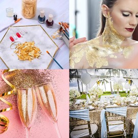 TDDL 3 Tin Gold Flakes Gold Leaf Flakes Decorative Foil Gilding Flakes Set Epoxy Resin Gold Flakes Imitation Metallic Foil Flakes with Brush Tweezers for Painting Crafts Nail Art