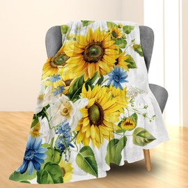 Ti Caldi Sunflower Blanket - Ultra Soft, Fluffy, Lightweight Flannel Throw Blankets for Couch, Bed, Travel, Outdoor - Cozy, Fuzzy Home Decor, for Adults Kids Women Girls, All Season 60×50 in