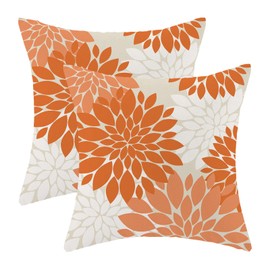 CXMEIFLY Fall Burnt Orange Outdoor Pillow Covers 22x22 Inch Set of 2 Coral White Dahlia Floral Decor Throw Pillows Modern Geometry Flower Decorative Cushion Cases for Sofa Couch Bed Decorations