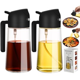 VZZNN 2 Pack Oil Dispenser Bottle for Kitchen,2 in 1 Oil Dispenser and Oil Sprayer,16.5oz/470ML Glass Spray Bottle with Premium Nozzle,Air Fryer Accessories for kitchen,Salad,Baking,BBQ,Frying(Black)