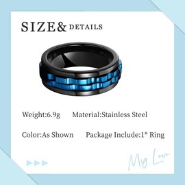 Ticome Men's Anxiety Ring,Stainless Steel Spinner Ring Blue Gear Spinner Rings Stress Relief Fidget Rings,Stylish and Durable Jewelry for Men,Gift for Stress Relief(Size 7)