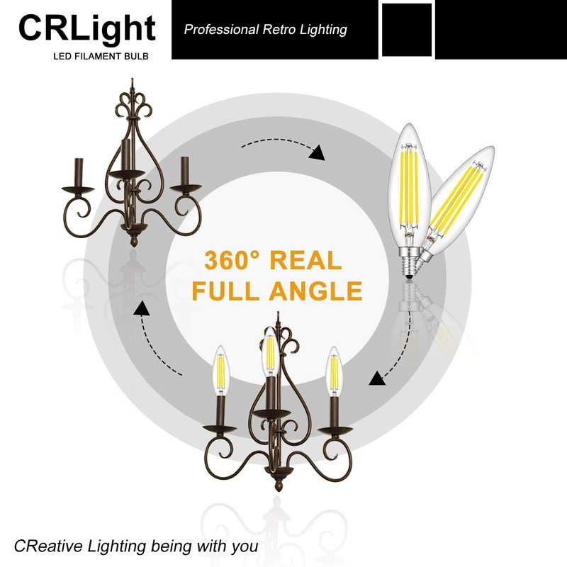 CRLight 8W 4000K LED Candelabra Bulb Daylight White, 80W Equivalent