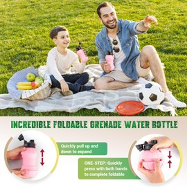 COCTN Collapsible Travel Water Bottles，550ml Silicone Foldable Grenade Type Water Bottle，Leakproof Portable Expandable Water Bottles for Traveling, Camping, Hiking, Cycling & Sports Outdoor