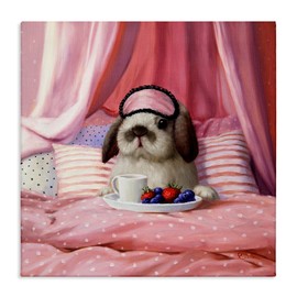 Stupell Industries Adorable House Bunny Rabbit Breakfast In Bed Pink, Design by Lucia Heffernan, Gallery Wrapped Canvas, 17 x 17