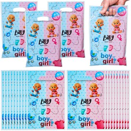HABILE 36 Boy or Girl Gift Bags Gender Reveal Gift Bag with Handles, Blue, Pink, Baby Shower Plastic Bags for Gender Reveal Party Gift Wrapping (Boy or Girl)