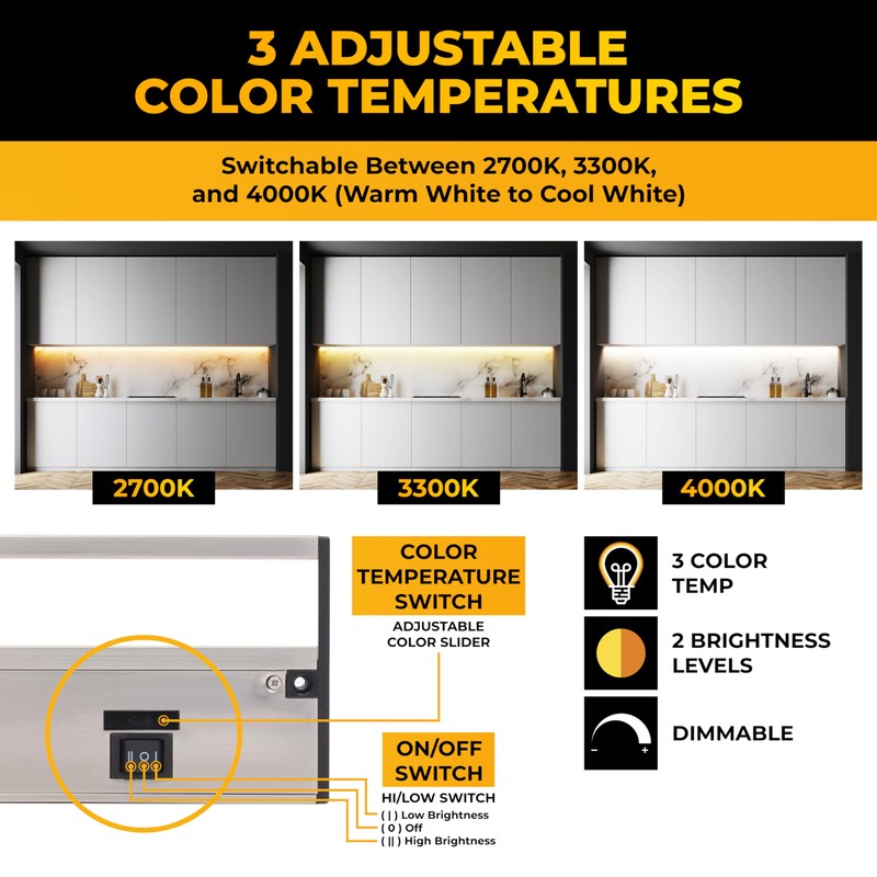 LED Under Cabinet Lighting Hardwired - 3CCT 9 Inch Satin