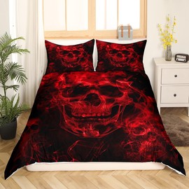 Feelyou - Juego de ropa de cama con diseño de calavera de azúcar, tamaño individual, diseño de calavera gótica, para niños, adolescentes y adultos, funda de edredón con temática de Halloween, color