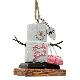 S’Mores Baby Girl First Christmas Ornament 2025 – Marshmallow Snowman Keepsake for Newborn Girl, Granddaughter, 2025