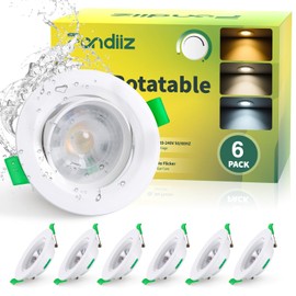 Fondiiz 6 LED Spotlights, Dimmable 230 V, 5 W Recessed Spotlights, LED 480 lm, Ceiling Spotlights, Swivelling, Warm White, 2700 K, Neutral White, 4000 K, Cool White, 6000 K, IP44 Spotlights, Ceiling