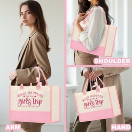 4 PCS Girls Trip Gifts Favors Girls Trip Bag Girls Trip Tote Bag Girls Weekend Gifts for Women Girls Weekend Gifts Ideas for Cousin Tote Bag Weekender Bag for Women Mothers Day Vacation Beach Bag