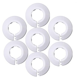 7pcs Water Pipe Cover, 0.98 Inch / 25 mm Wall Flange White Water Pipe Escutcheon, PP Plastic Radiator Escutcheon Drain Line Cover Collar for Water Pipe Tube Decoration (25mm)