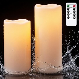 KunSwenn Outdoor Candles with Timer Waterproof, 10” x 4” & 8” x 4” Set of 2 Waterproof Candles with Remote, Large LED Pillar Battery Operated Candle for Outdoor Outside Lartern Porch Patio Decor