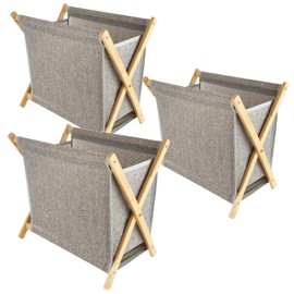 STARVAST 3 PCS Bamboo Laundry Hamper, X-Frame Laundry Basket, Laundry Hamper with Removable Bag, Foldable Laundry Basket for Household-Gery