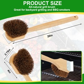 Kritkin 2 Pack Wood Safer Grill Cleaning Brush with Metal Spatula, No Metal Bristles, 20 Inch Long Handle BBQ Brush Scratch-proof Palm Bristles Oven Scrubber for Outdoor Backyard Grills BBQ Restaurant