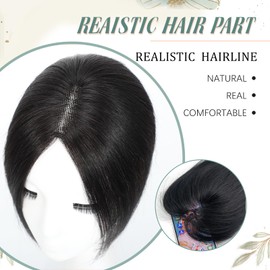 Paraglame Black Human Hair Toppers for Women 360°3D Cover Real Human Toppers for Women with Thinning Hair 10Inch (Black, 10Inch)