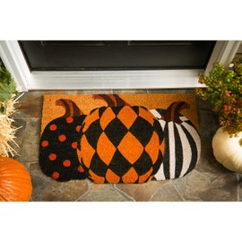 Evergreen Flag Beautiful Autumn Patterned Pumpkins Shaped Coir Doormat - 30 x 1 x 18 Inches Fade and Weather Resistant Outdoor Floor Mat for Homes, Yards and Gardens
