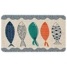 Mloabuc® Yellow Fish Decorative Kitchen Mats Set of 2, Anti Fatigue Waterproof Stain Resistant Floor Rug Non Slip Cushioned Floor Mat - 17x29 and 17x47 Inch