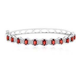 Uloveido Solid Silver Natural Garnet Bangle Women with 11 Gemstones | Luxury Pavé January Birthstone Bracelet for Women | Jewelry Box Offered | 15 Gram Inner Diameter 5.21 cm (2.05 inches) | YA5596